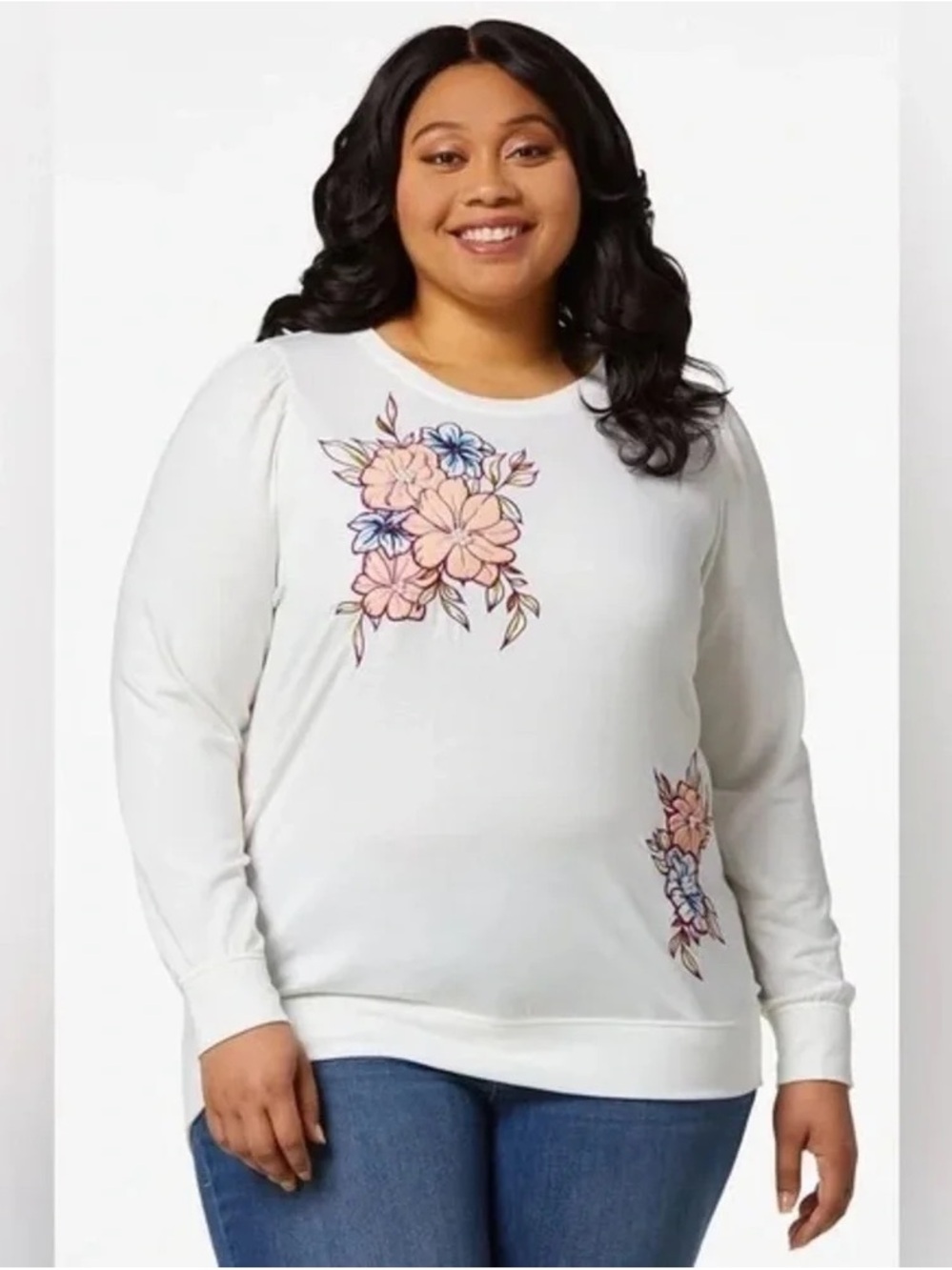 PLUS SIZE EMBROIDERED PEARL FLORAL TOP COQUETTE